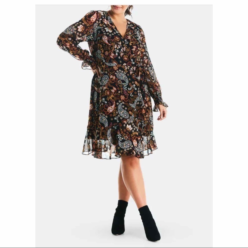 Estelle Love Potion Dark Floral Long Sleeves Midi Dress Size 1X
